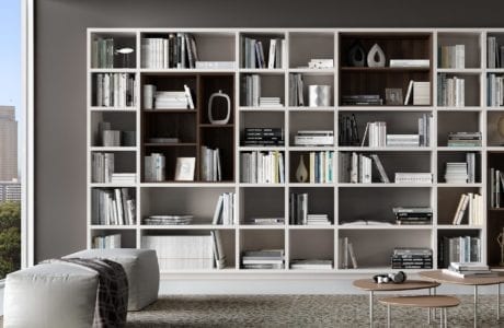 White and Grey Themed Library Shelving