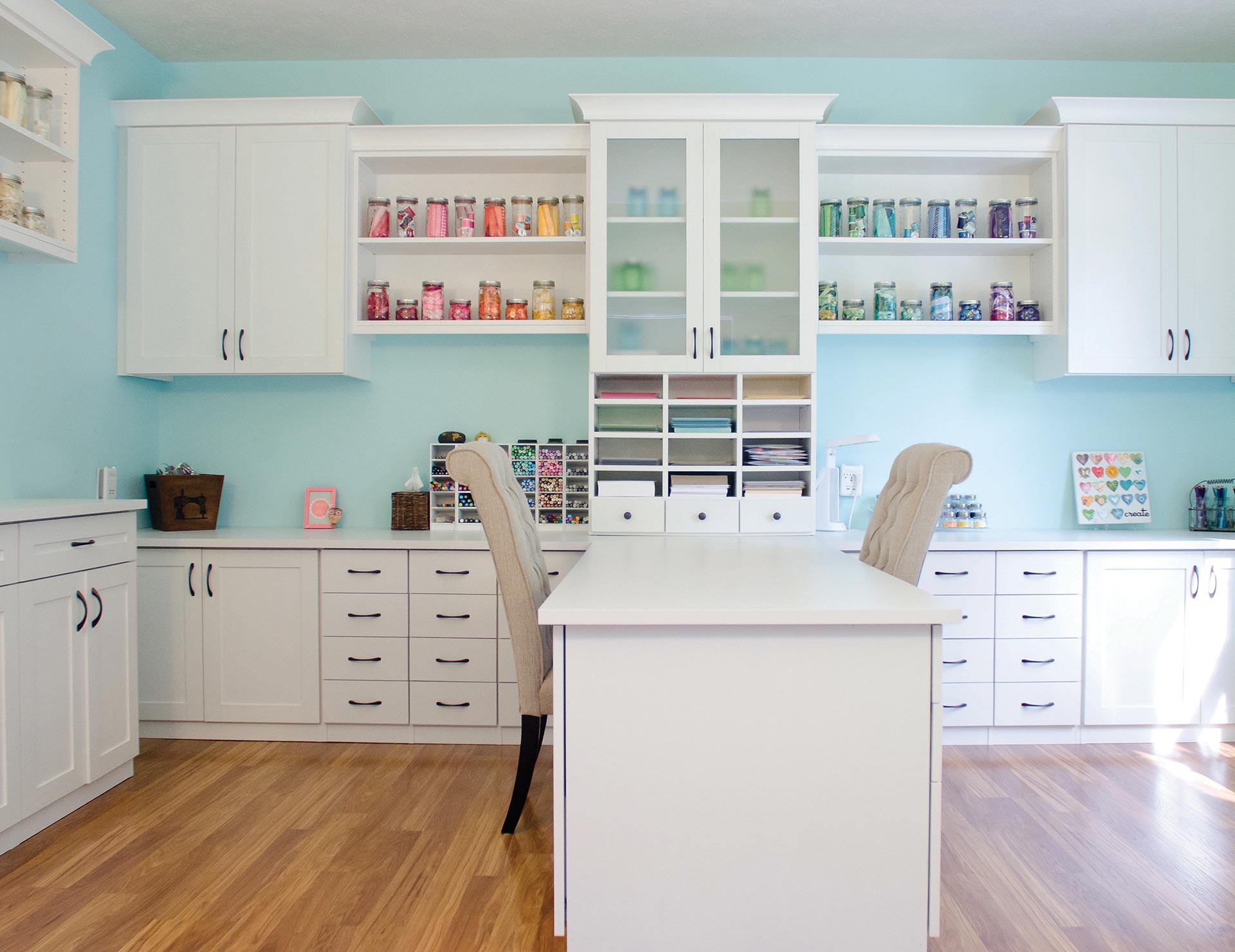 Craft Room Pictures / Organized & Colourful Craft Room Tour | The Happy Housie / Organization is one of the strongest keywords to be thinking about when creating your perfect craft room space.