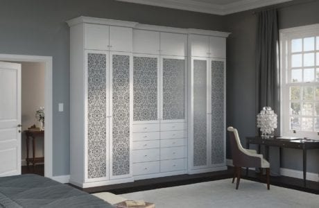 White Stand Alone Wardrobe with Drawers Cabinets and Mandala Accent Fronting