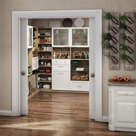 White and Light Wood Themed Pantry with Cabinets X Design Cubbies Metal Pull Out Baskets Glass Door Display Shelving