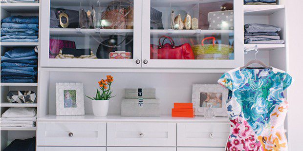 White Closet With Shelving Cubbies Dresser Drawers and Cabinets with Glass Door