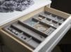 Close Up of Light Grey and Natural Wood Dresser Drawer with Jewelry Drawer Dividers