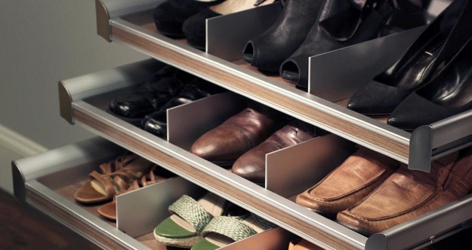 Hafele Pull-Out Shoe Organizer, Engage Closet Organization - Matte Nickel - 30