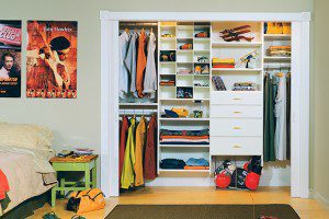 Reach in Closet with White Shelving Cubbies Closet Rods and Dress Drawers