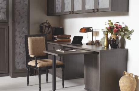 Dark Brown Wood Grain Office Desk and Decorative inlay Cabinets