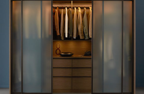 Dark Brown Stand Alone Wardrobe With Drawers Closet Rods and Frosted Glass Doors
