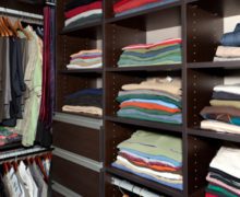 Close Up Image of Dark Brown Walk in Closet Shelving