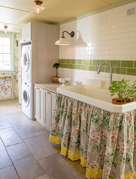 Madcap Vertical Client Story Decorative Kitchen Countertop in Light Brown Finish with Bronze Hardware