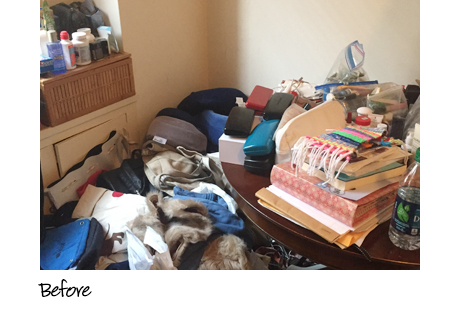 Beth Brenner Client Story Before the Transformation Cluttered Table and Room