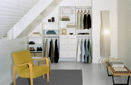 White Tiered Reach in Closet with Drawers Shelving and Closet Rods
