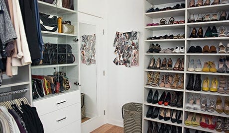Grasie Mercedes Client Story Organized Walk in Closet in White Finish with Hanging Clothing Storage