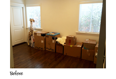 Client Story The Style Editrix Nursery Before the Transformation with Cluttered Boxes and no Storage Solutions
