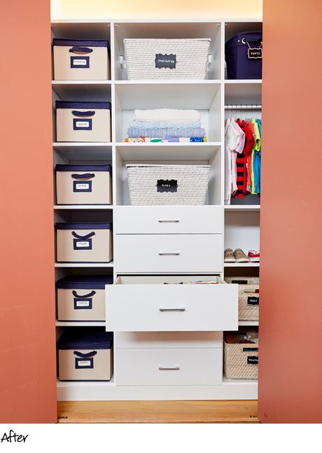 Sophie Donelson Client Story Organized White Reach In Closet with Stainless Hardware