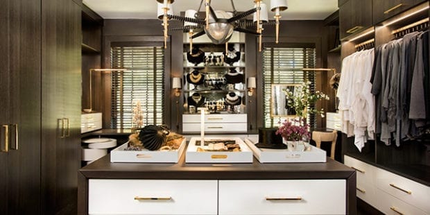 Susan Ferrier Client Story Veranda Walk In Closet with White Fronts and Brass Hardware