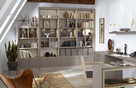 California Closets office design with beige bookshelf