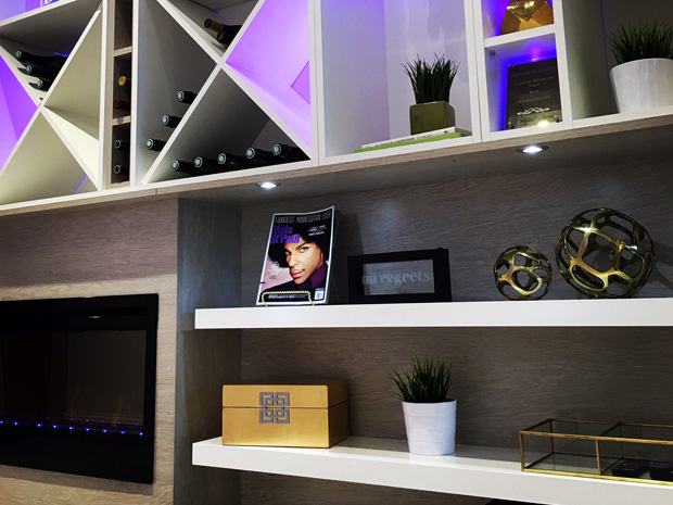 California Closets Twin Cities - Prince-inspired library wall featuring purple LED lighting