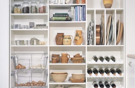 California Closets White Pantry Storage With Racks and Metal Baskets Northern New Jersey