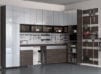 Dark Brown Wood Grain Garage Storage with Cabinets Shelving Tool and Hanging Racks Work Space and Grey High Gloss Cabinet Doors