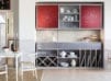 Grey pantry design with shelving wine display and red accent cabinets Northern New Jersey