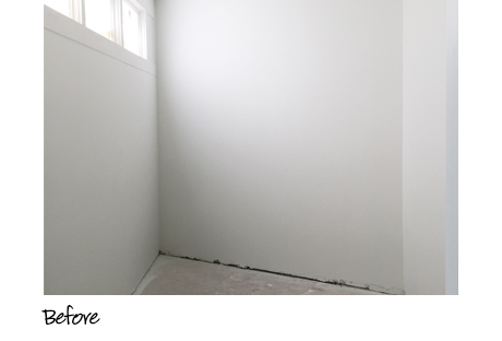 Clean white empty walls before California Closets installation