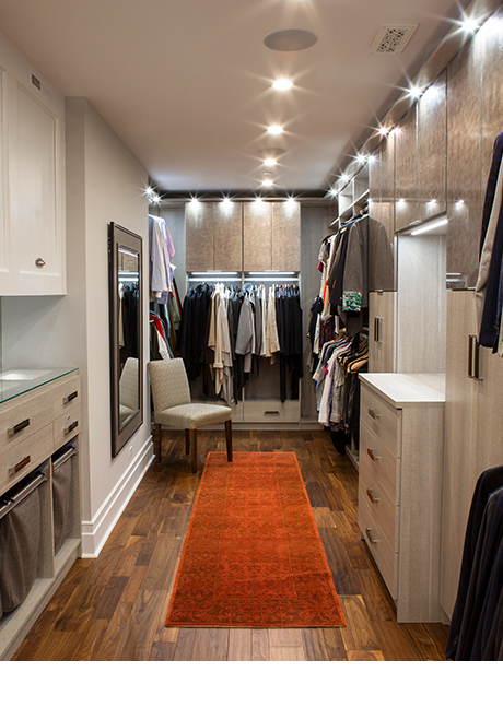 Local Client Story Debra Leb Walk in Closet with Accent Lighting and Polished Metal Hardware