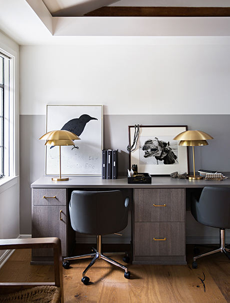 Client Stories Jeremiah Brent After the Transformation Dark Brown Desk with Gold Hardware