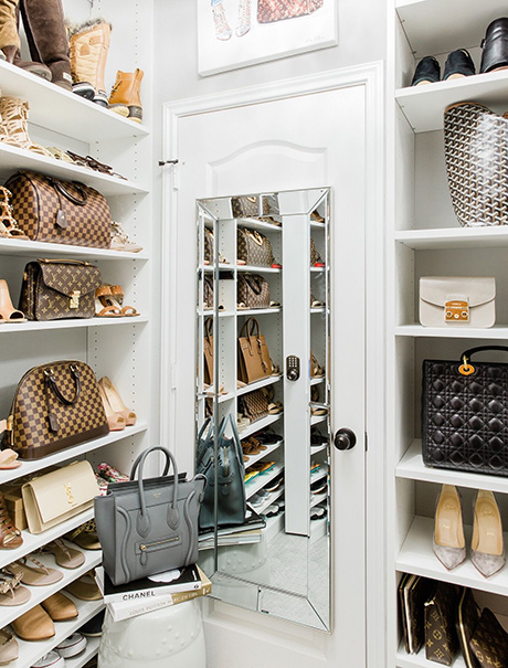 Amanda Client Story Closet in Classic White Finish with Purse and Shoe Shelving