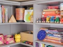 Erin Feher Client Story Dark Gray Shelving with Children's Books and Toy Storage