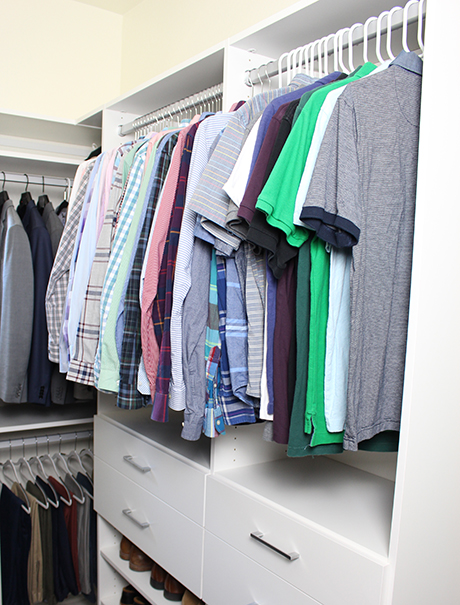 Monica Sutter Client Story Walk in Closet in Classic White Finish with Polished Hardware