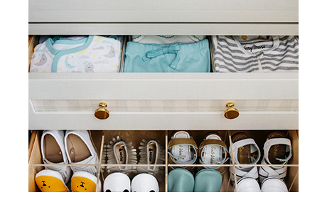 Dina Bandman Client Story Close Up of Shoe and Shirt Storage in new Closet System