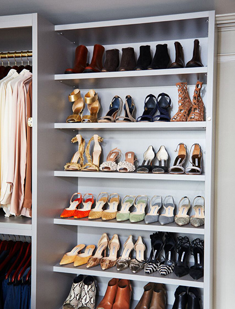 Martha Stewart Shoe Storage Shelving in her Newly Designed Closet