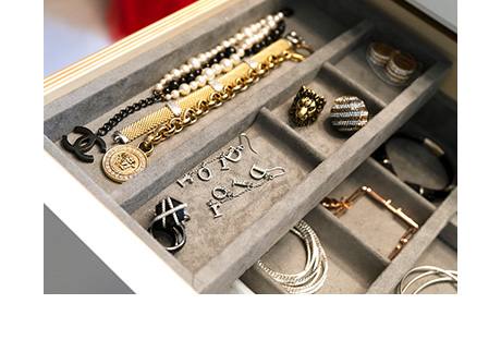 Client Stories Lana Alicia Close Up of Gray Velvet Lined Jewelry Box