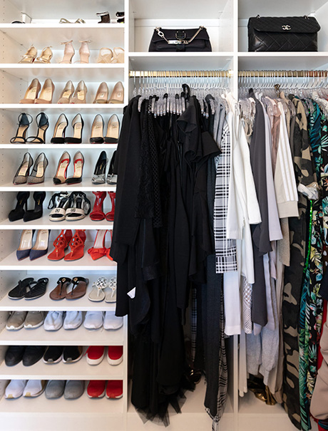 Client Story Lana Alicia California Closets Classic White Walk in Closet with Shoe and Purse Storage