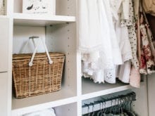 Client Story Samantha Wennerstrom California Closets Basket and Clothing in Classic White Closet