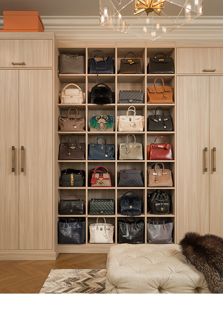 Light Brown Closet and Purse Organization System for Marigay McKee