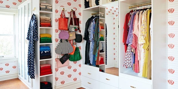 Fashion designer Clare Vivier’s boutique-inspired dream closet in white wood grain finish by California Closets