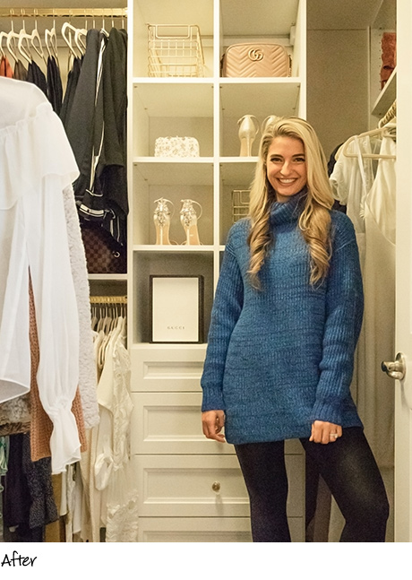 Fashion Blogger Vanessa Krombeen standing in her optimized closet - California Closets Charlotte