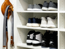 On-screen presonality Jamie Krell's husband's sneaker collection organized in their walk-in closet
