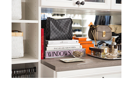 On-screen personality Jamie Krell's countertop space in her walk-in closet