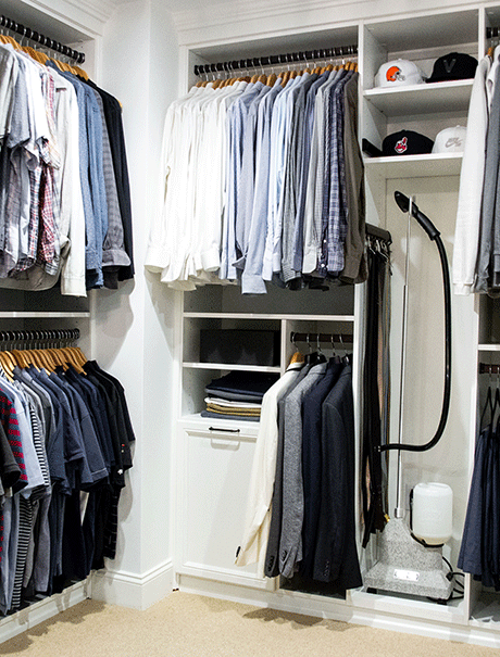 California Closets Jamie Krell Walk in Closet in Classic White with Metal Hardware