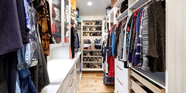 Narrow custom walk in closet for California Closets Phoenix client Cindy Brunson