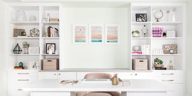 Optimized white home office for blogger Lindsay Surowitz