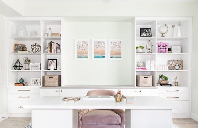 Optimized white home office for blogger Lindsay Surowitz