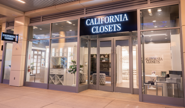 Front view of California Closets Summerlin showroom room with glass walls