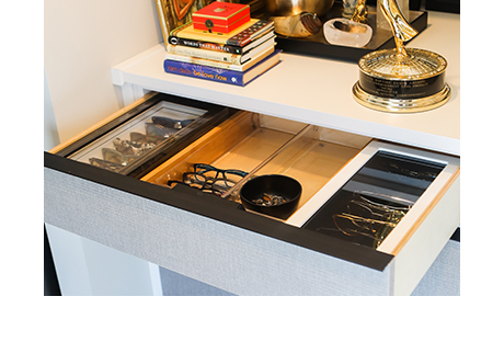 Custom pull out accessory drawer for sunglasses