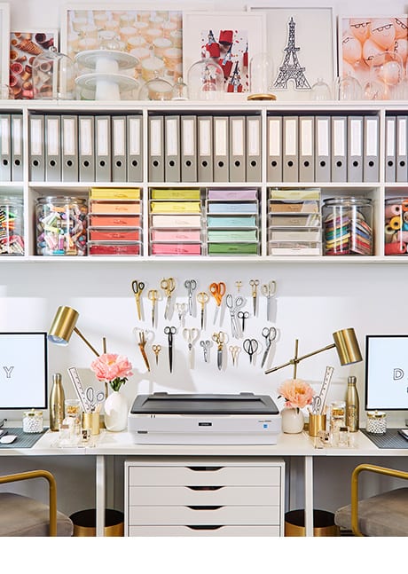 Custom craft home office area with organized supplies | California Closets