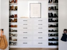 Organized shoe storage and a custom built in dresser for Emily Current created by California Closets