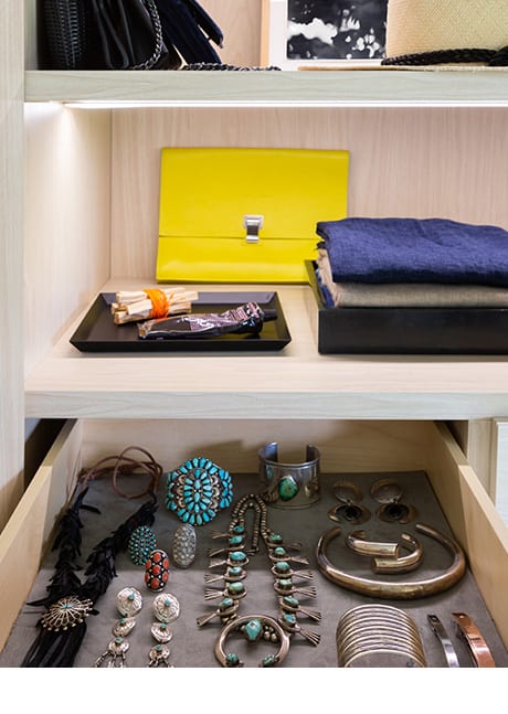 Pull out jewelry drawer and shelving for designer Michelle Adams | California Closets