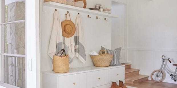 Custom mudroom storage at Jenni Kayne's Lakehouse | California Closets