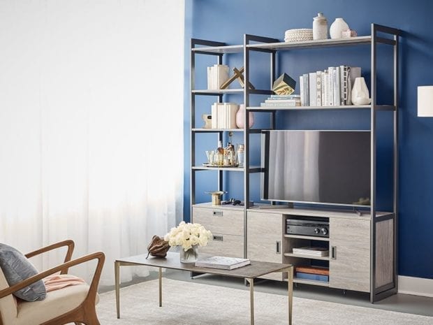 Media system featuring the Everyday System by Martha Stewart and California Closets